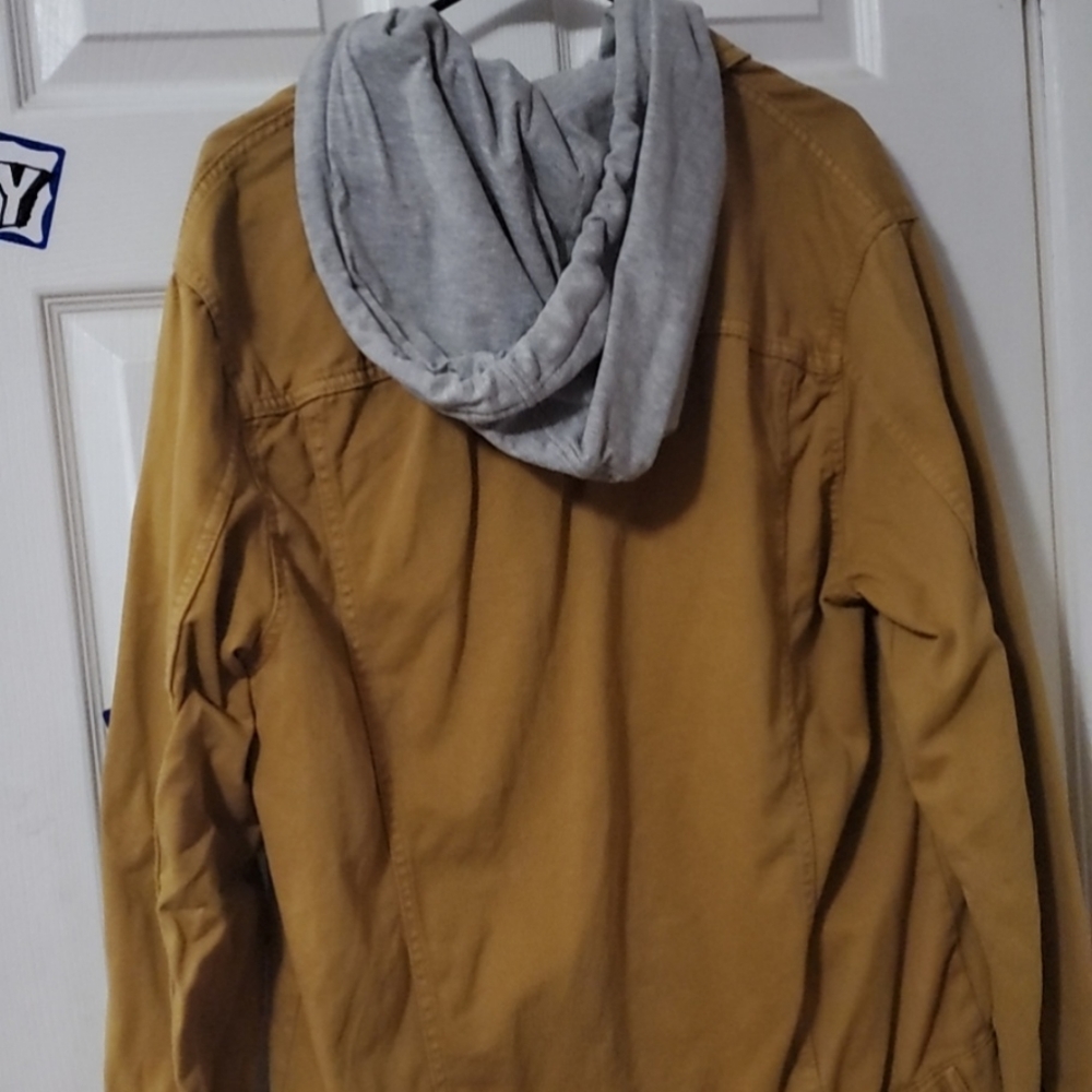 Mustard colored jacket with hoodie
